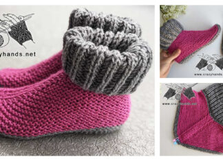 Slipper Socks with Folded Cuff Free Knitting Pattern and Video Tutorial