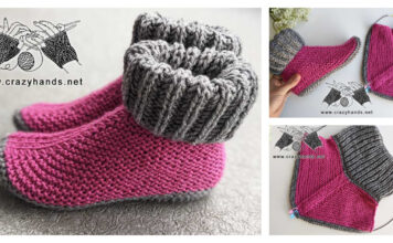 Slipper Socks with Folded Cuff Free Knitting Pattern and Video Tutorial