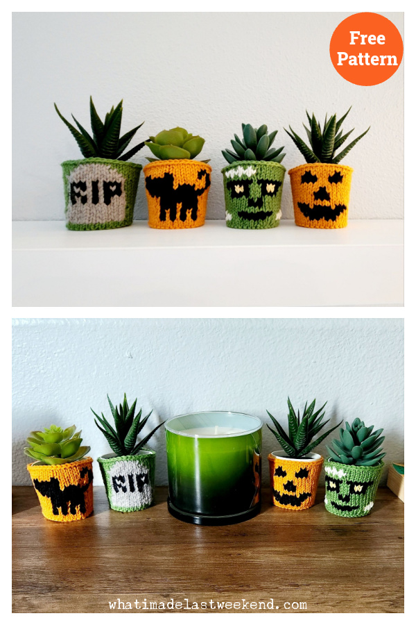 Tiny Halloween Plant Sweaters Free Knitting Pattern