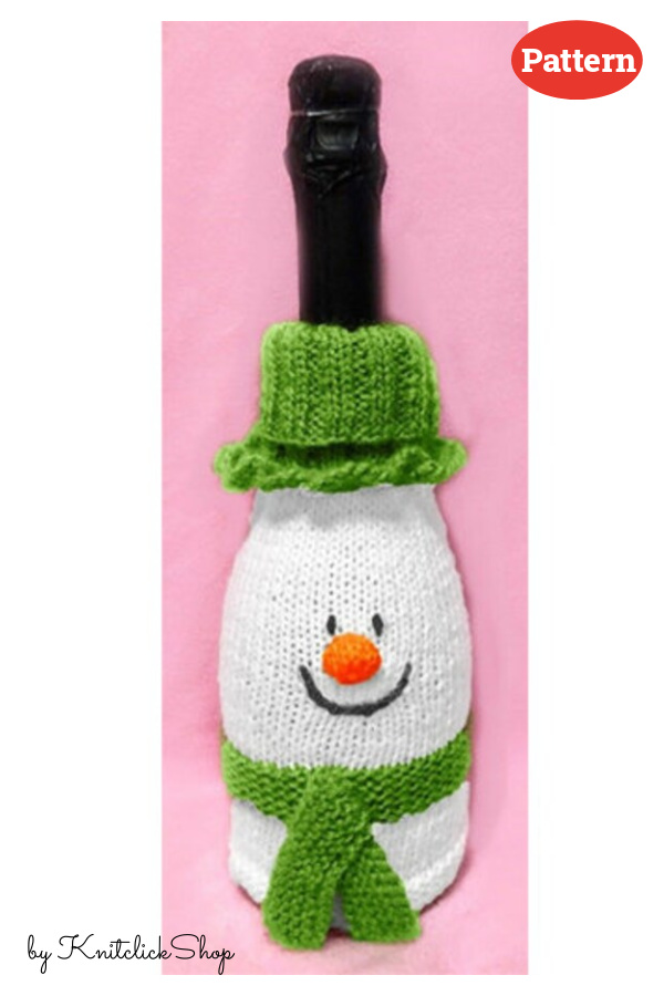 Christmas Snowman Wine Bottle Drawstring Cover Knitting Pattern