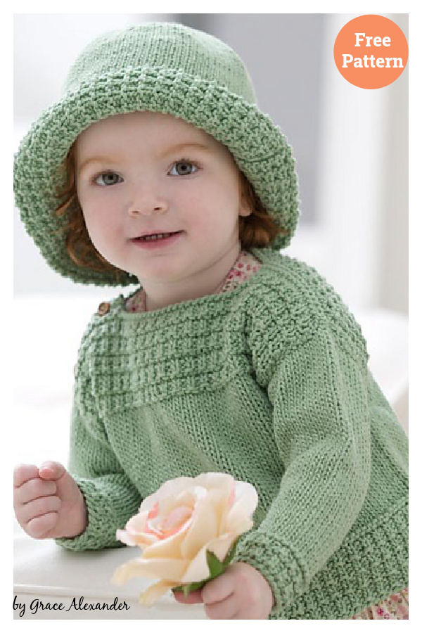 Baby Boat Neck Sweater and Sun Hat Free Knitting Pattern