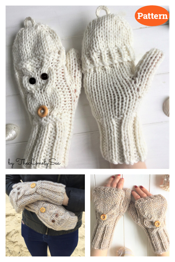 Owl Flip-top Mitts Knitting Pattern