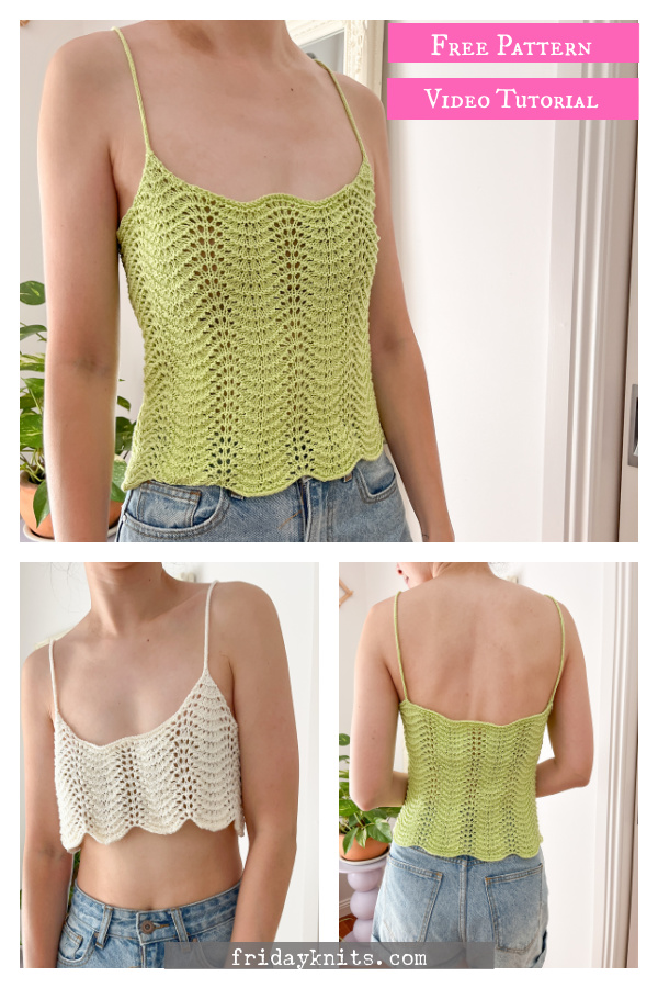 Summer Lace Wavy Cami Free Knitting Pattern and Video Tutorial