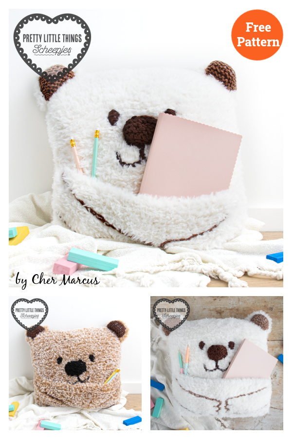 Bear Book Cushion Free Knitting Pattern