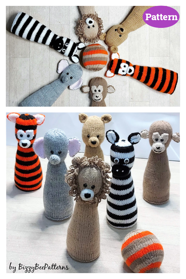 Animal Skittle Set Toy Knitting Pattern