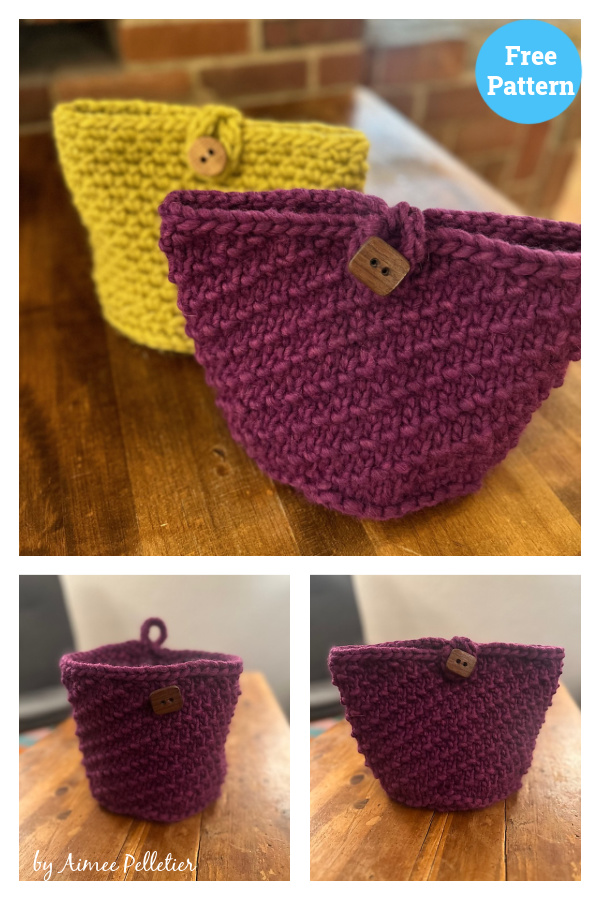 Basket with Toggle Closure Free Knitting Pattern 