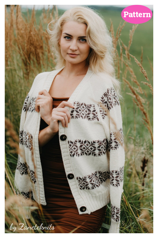 Stranded Colorwork V Neck Cardigan Knitting Pattern