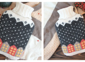 Snowfall Town Hot Water Bottle Cover Free Knitting Pattern