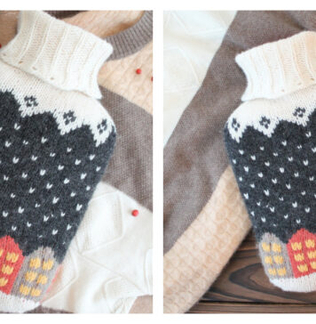 Snowfall Town Hot Water Bottle Cover Free Knitting Pattern