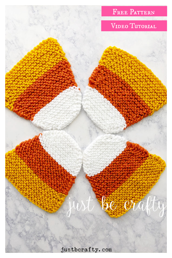 Candy Corn Coaster Free Knitting Pattern and Video Tutorial