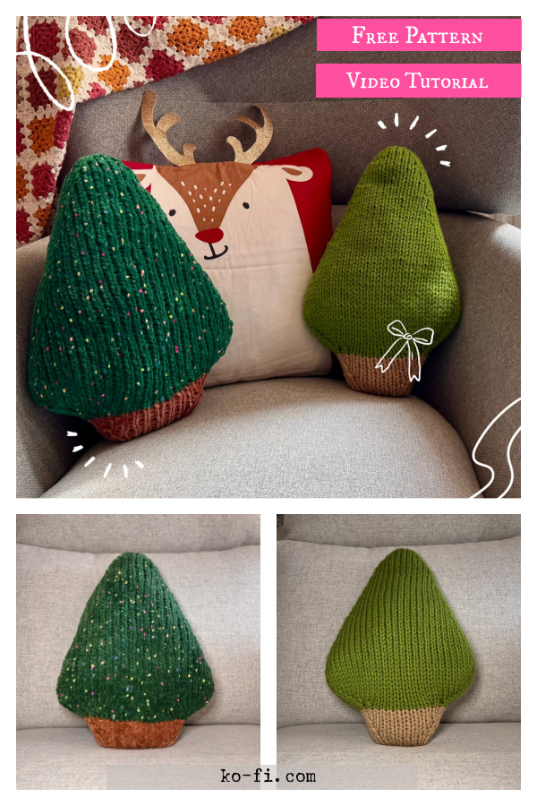 Festive Tree Pillow Free Knitting Pattern and Video Tutorial
