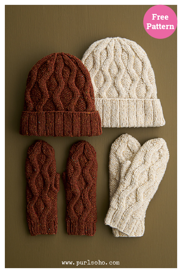Fox Trail Hat and Mittens Set Free Knitting Pattern
