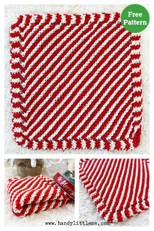 Candy Cane C2C Dishcloth Free Knitting Pattern