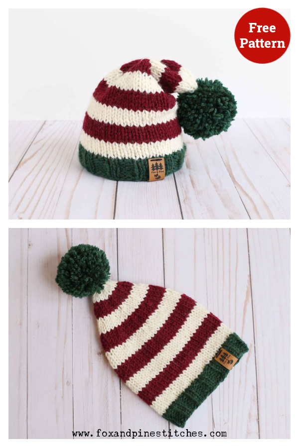 Christmas Elf Stocking Cap Hat Free Knitting Pattern
