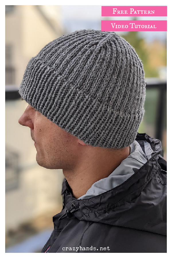 Men’s Beanie Free Knitting Pattern and Video Tutorial