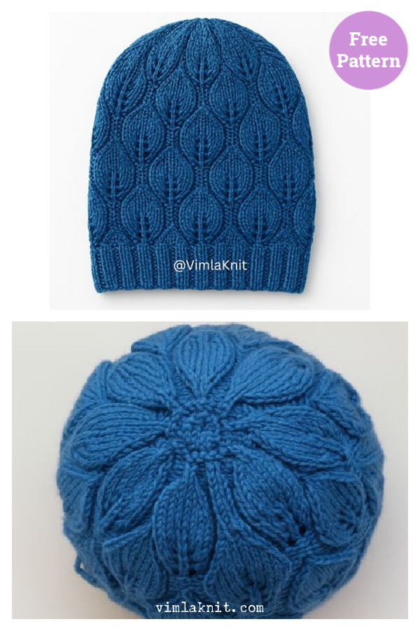Unisex Leaf Lace Beanie Free Knitting Pattern