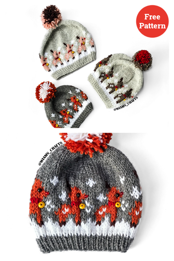 Christmas Frosty Reindeer Beanie Free Knitting Pattern