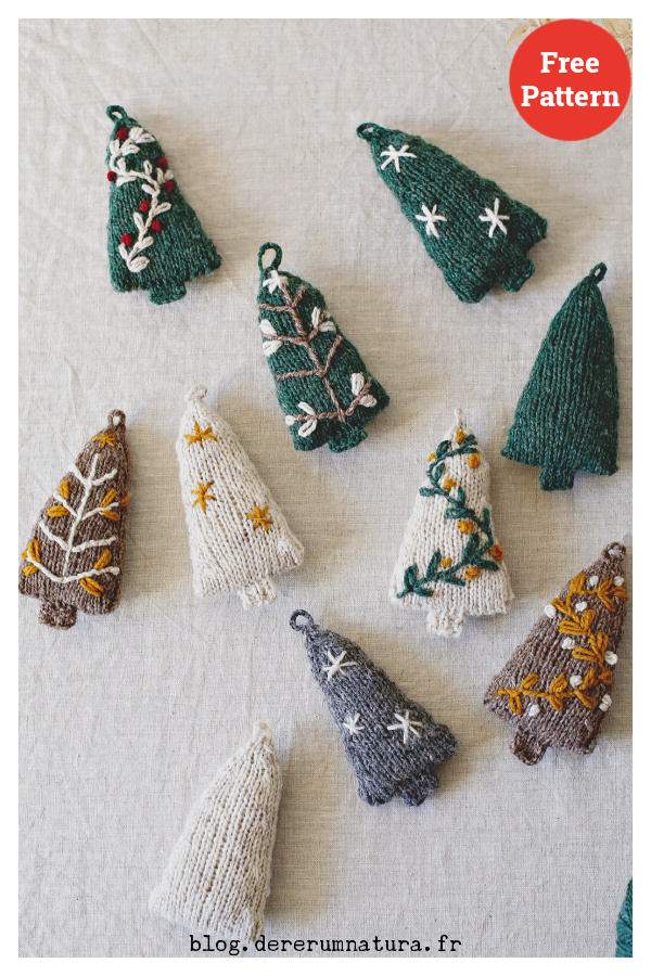 Cosy Christmas Trees Ornaments Free Knitting Pattern