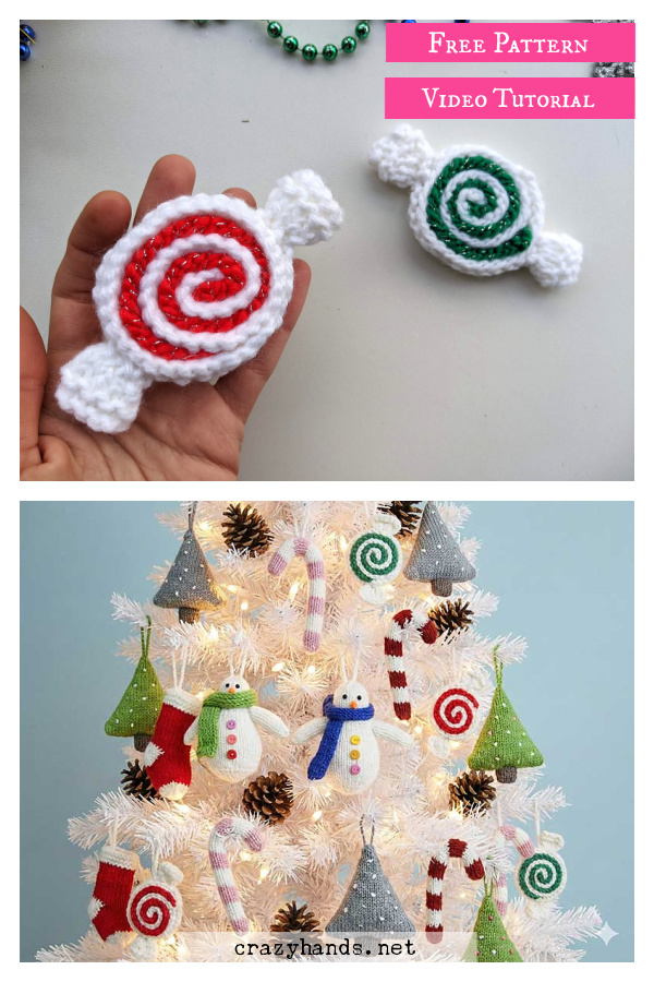 Peppermint Candy Ornament Free Knitting Pattern and Video Tutorial