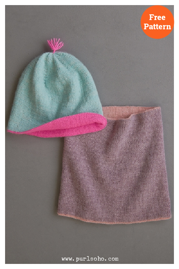 Reversible Hat and Cowl Free Knitting Pattern