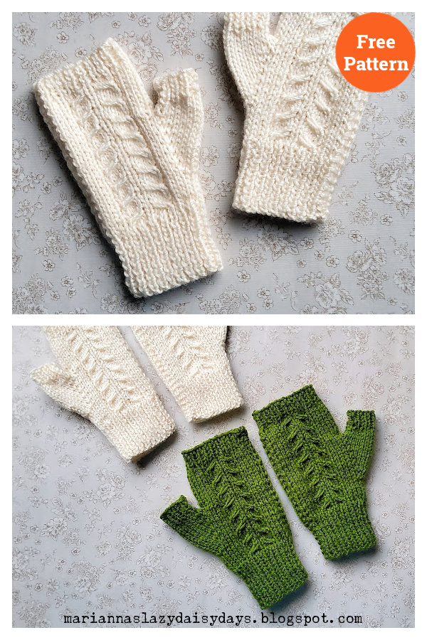 Cabled Fingerless Mittens Free Knitting Pattern