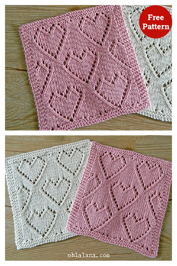 Lace Hearts Block Free Knitting Pattern
