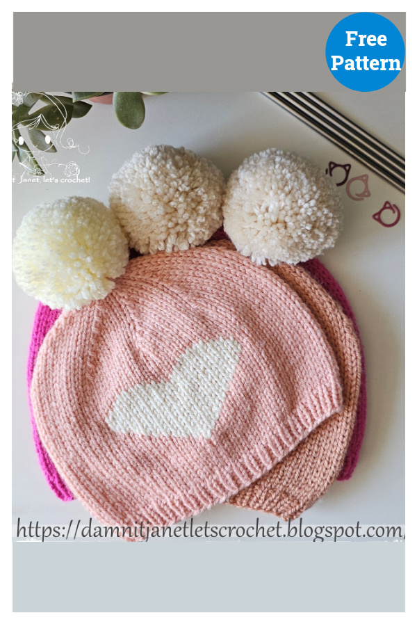 Heart Beanie Free Knitting Pattern