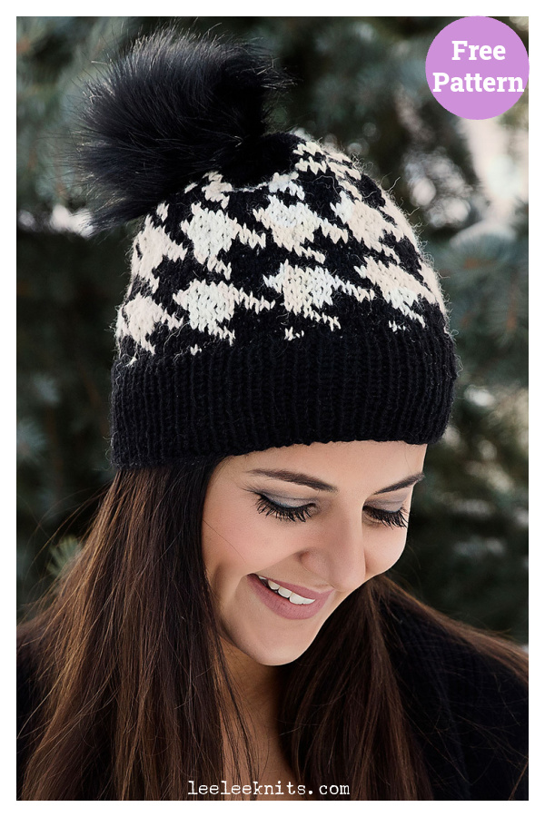 Houndstooth Beanie Free Knitting Pattern