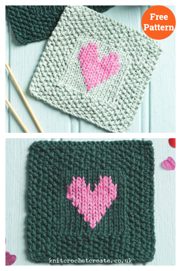 Heartfelt Squares Dishcloth Free Knitting Pattern