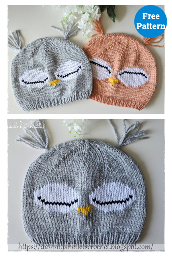 Owl Beanie Free Knitting Pattern