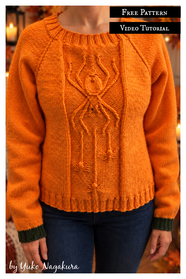 Halloween Spider Sweater Free Knitting Pattern and Video Tutorial
