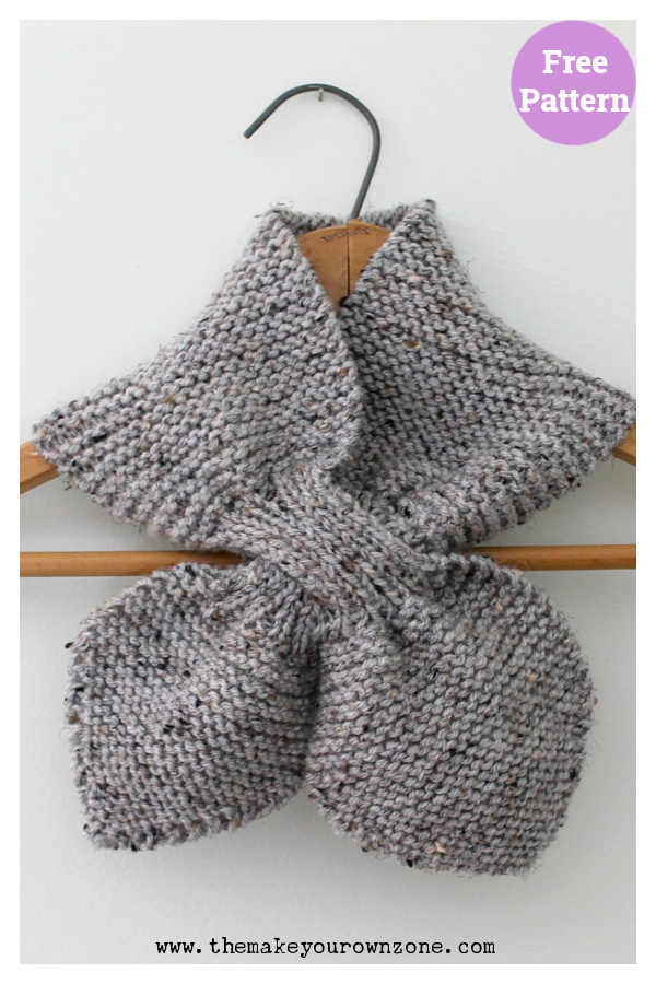 Garter Stitch Bow Tie Keyhole Scarf Free Knitting Pattern